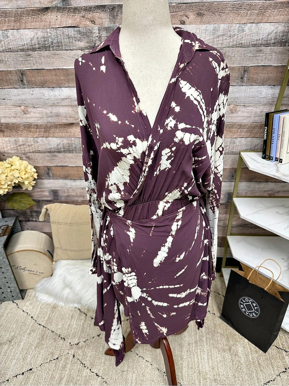 Young Fabulous & Broke Tie-Dye Wrap Mini Dress in Wine